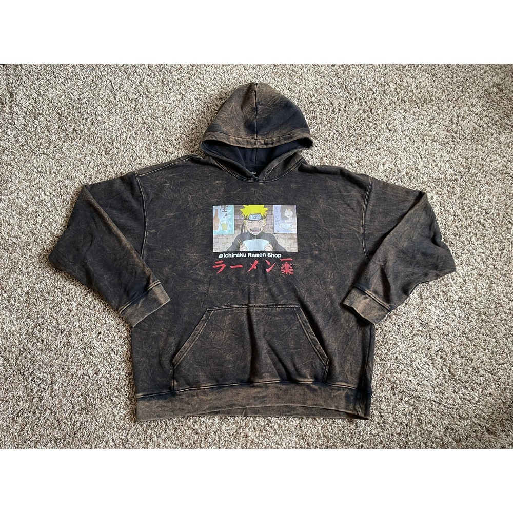 Naruto Shippuden Ichiraku Ramen Hoodie Mens XL BrownAcid Wash Anime Graphic